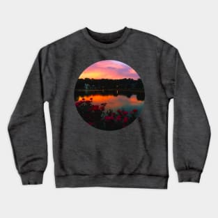 Beautiful Lake By The Countryside Under The Sunset Sky Surrounded By Pink Roses! Crewneck Sweatshirt